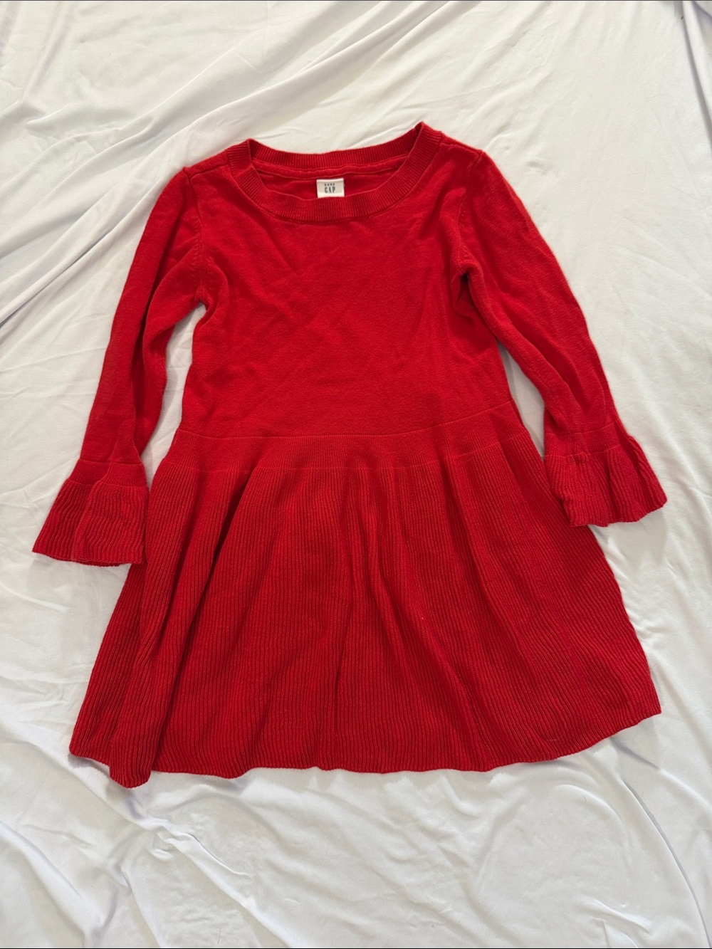 GAP Bright Red Knit Bell-Sleeve Twirl Dress